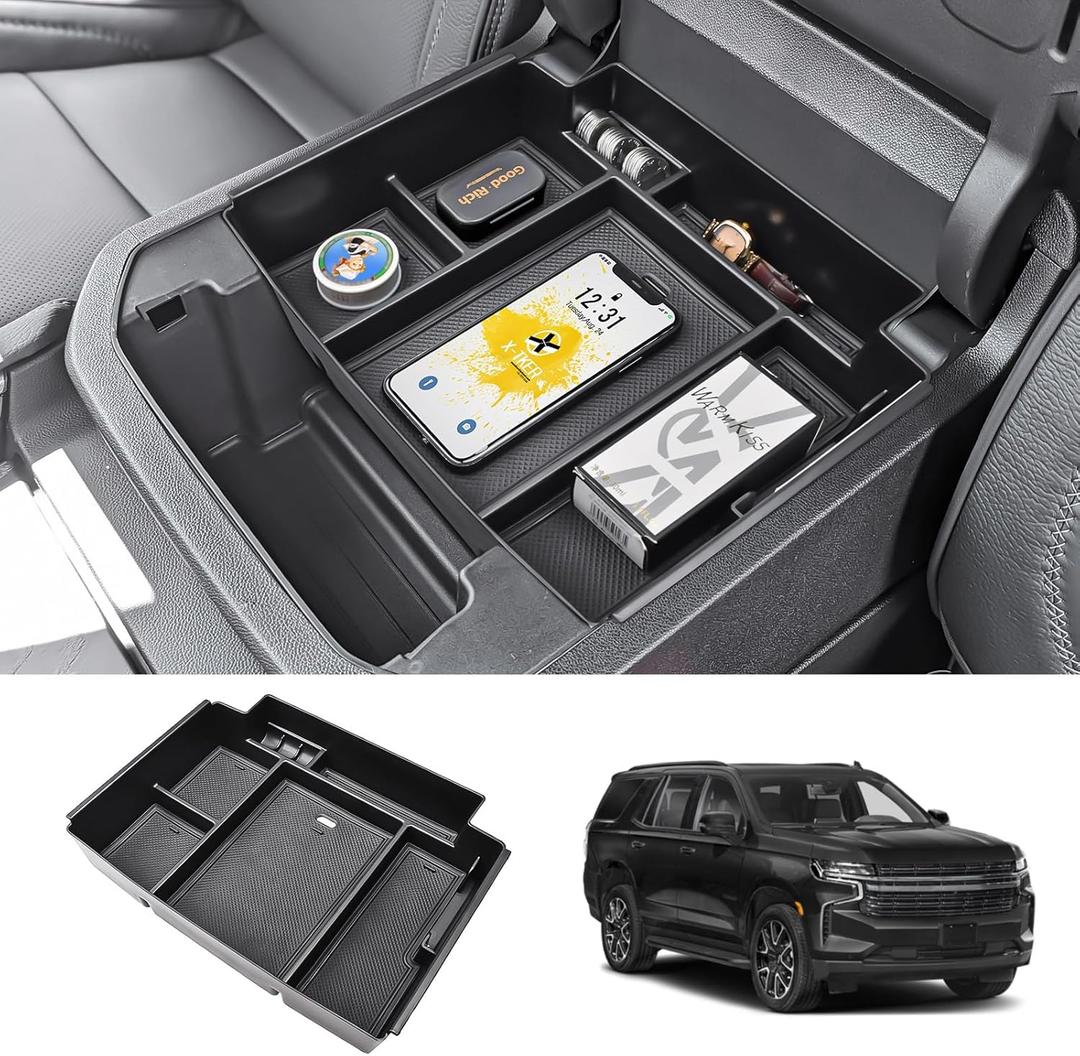 Power Sliding Center Console Organizer Tray Compatible with 2021-2025 2026 Chevy Tahoe/Suburban/GMC Yukon Accessories, Armrest Storage Box (Not Fit Standard Console with Charging Socket)