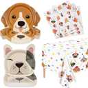 81 Pcs Dog Party Decorations - Including Plates, Napkins, Puppy Tablecloth, Black Plastic Forks for Kids Puppy Dog Themed Birthday Party Supplies, Serve 20