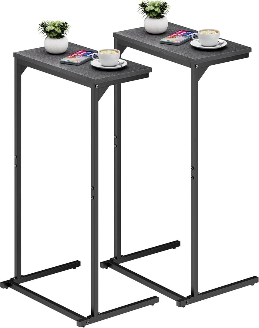 TUTOTAK C Shaped End Table, Small Side Table, Set of 2, 28.7 inch Tall Couch Table, Sofa Table, Living Room, Bed Room, Black TB01BK0712