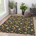 Rustic Rugs Vintage Small Area Rug for Living Room Bedroom Kitchen Dark Botanical Boho Floral Pattern Machine Washable Non Slip Throw Carpet for Entryway Coffee Table Yellow Flower Area Rugs 4x6ft
