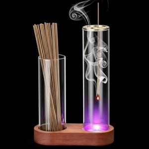 Glass Glowing Incense Holder, Incense Sticks Burner Holder with Storage, Hang Upside Down Incenses Holders for Sticks with Glass Ash Catcher for Meditation Yoga Spa Room Decor(Classic)
