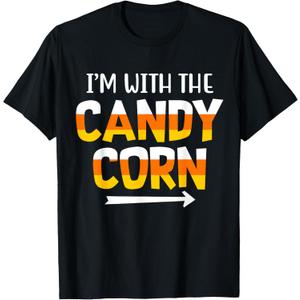 Funny I'm With Candy Corn Halloween matching Couples T-Shirt, L