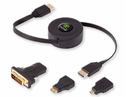 ReTrak Retractable Universal HDMI Cable Kit With 3 Adapter Tips - 816983010055