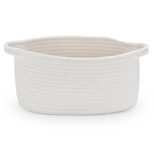 Happyiren Medium Woven Cotton Rope Basket with Handle Empty Decorative Gift Basket for Baby Shower, Graduation, Mother's Day, Nursery Storage 13" Dia x 8" W x 6" H