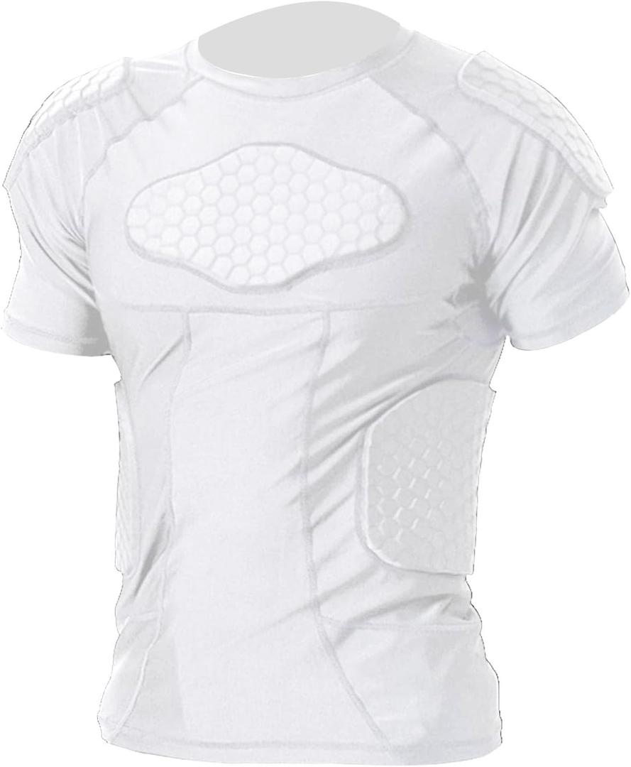 Mens Padded Compression Shirt Football Rib Protectors 6-Football Pads Chest Protector Padded Shirt Protective Gear for Football Baseball Basketball, Large