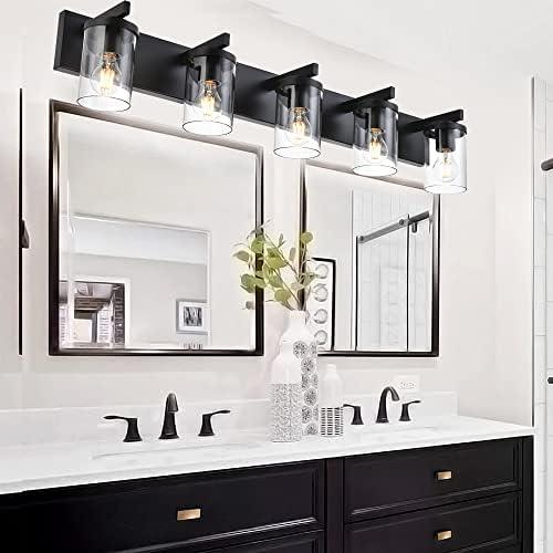 BONLICHT Industrial 5 Light Wall Mount Lighting Sconces Bathroom Vanity Light Matte Black Metal with Clear Glass Shade,Modern Farmhouse Wall Lamp Indoor Bath Wall Lamp Fixture Over Mirror