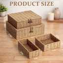 Newtay Set of 4 Woven Wicker Storage Baskets with Lids, Decorative Storage Boxes Lidded Rattan Organizer Bin Home Decor for Shelf, Coffee Table, Closet, Bathroom, Living Room(Paper Rope,Natural Color)