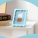 3 Pack 4 x 6inch Blue Picture Frame with Mat for 3.5 x 5inch Wavy Edge Wooden Real Glass Photo Frame Decorative Fun Cute Picture Frames for Tabletop and Wall Hanging Home Decor Gift