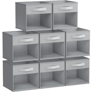 DIMJ Storage Cubes, Cube Storage Bin, 8 Pack Foldable Storage Cubes with Window, Closet Storage Bins with Handle, 12.2x 12.2 inch Storage Box for Clothes, Toys, Books (Grey)