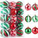 30Pcs Christmas Ornaments Balls Set, 2.4 Inch Shatterproof Tree Decorations, Red Green White Glitter Baubles with Hanging Strings, Christmas Balls Ornaments for Holiday Party, Home Dcor (Multi Color)
