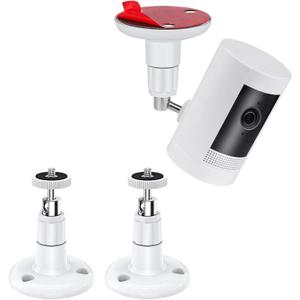 2 Pack Adjustable Security Wall Mount for Ring Camera&Stick Up Cam Battery,Indoor Outdoor Mount Bracket for Arlo HD/2/3/4,Ceiling Mount Kit for Plug-in HD Security Cam,VHB Adhesive or Screw,No Drill (White)