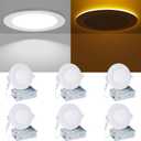 4 Inch Recessed Ceiling Light - with Night Light, 2700K/3000K/4000K/5000K/6000K Selectable, 9W+3W Ultra-Thin LED Recessed Lighting with Junction Box, Dimmable Canless Wafer Downlight, 4inch 6P White