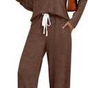 LILLUSORY Womens 2 Piece Lounge Sets Matching Airport Travel Outfits 2026 Spring Clothing Fall Pajamas Sweat Suits Pockets (Small, Chocolate Brown)