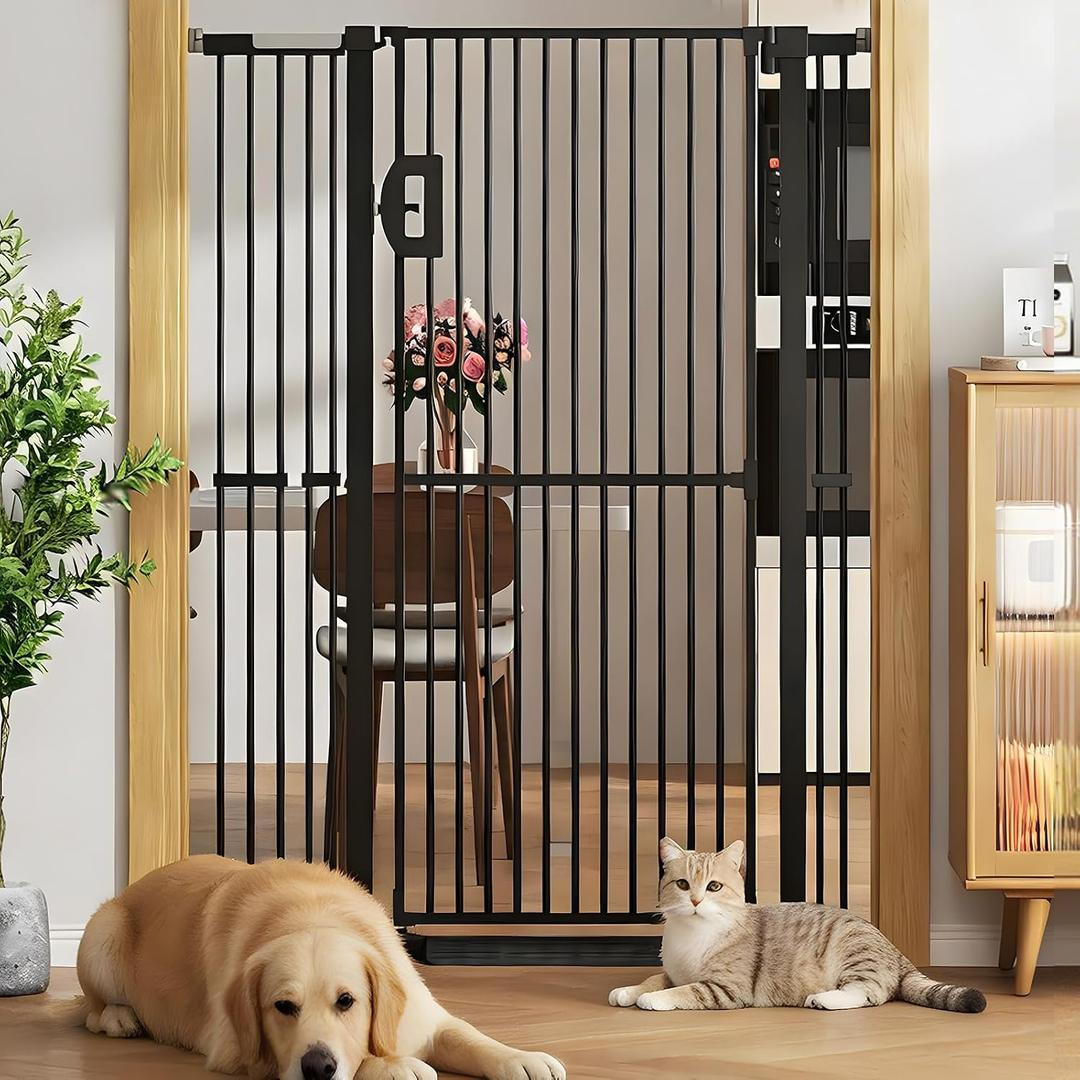 Jekriuet 57" Extra Tall Pet Gate, 27.5"-38.5" Wide, Black