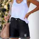 luvamia Women's Casual Ripped Denim Shorts High Rise Distressed Rolled Hem Jeans Shorts (Black, L)