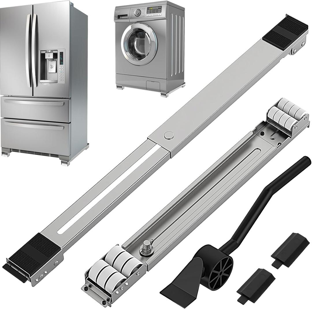 Appliance Rollers With 360 Swive Wheels, Anti Slip Heavy Duty Extendable Mover Tools with 28 Roller & Lifting Lever Tool For Moving Washing Machines, Dryers, Furniture, Refrigerators Base Stand