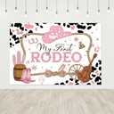 Riyidecor Cowgirl First Rodeo Birthday Backdrop, Western First Birthday Backdrop Banner, Cow Print Pink Girly Wild West Cactus 5x3 Feet Photography Background Newborn Party Decoration Supplies (5Wx3H)