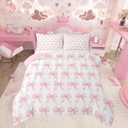 Feelyou Bow Bedding Set Boys Girls Full Size Pink Girls Bow Comforter Set for Kids Women Men Ultra Soft Cute Bowknot Duvet Quilt Kawaii Room Decor