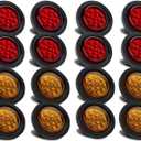 Partswcgg 2.5" Inch Round LED Marker Lights 13 LEDs Reflectors, 8 Amber + 8 Red 2 1/2" in Round LED Trailer Markers Truck Side Clearance Lights Flush Grommets Mount w/2 Prong Wire Pigtails Waterproof