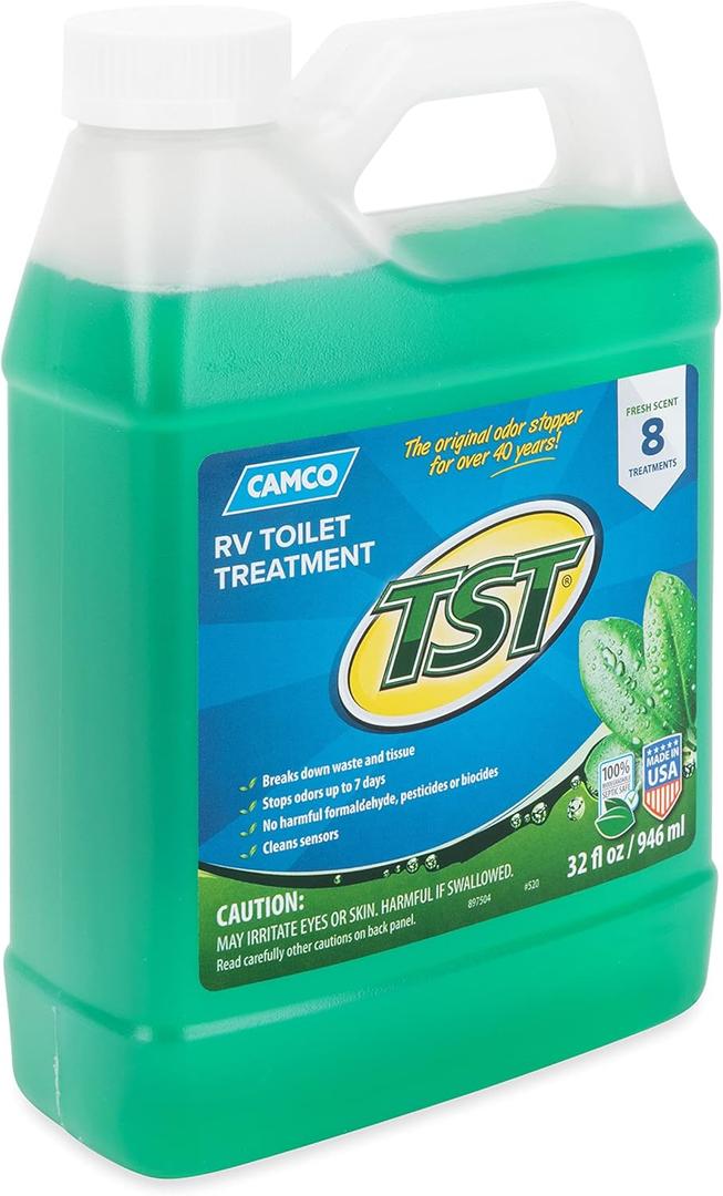 Camco TST Fresh Scent RV Toilet Treatment - Formaldehyde Free - Breaks Down Waste And Tissue - Septic Tank Safe - Treats up to 8-40 Gallon Holding Tanks (32 Ounce Bottle) (40226)