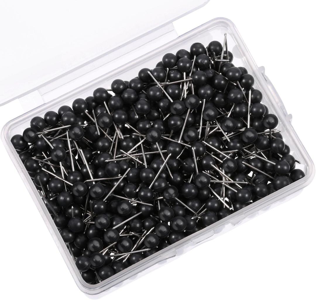 500 Pack Map Push Pins Bulk 1/8 Inch Black Map Tacks Traveling Bulletin Board Supplies Small Round Head Push Pins Thumb Tacks for Travel Picture Photo Wall DIY Craft Home School Office