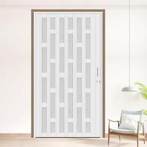 HARDJULAN 48X79in Frosted Acrylic Glass PVC Accordion Folding Door for Closet,Multifold Interior Door with Installation Hardware,Includes Handle and Latch,White Beech