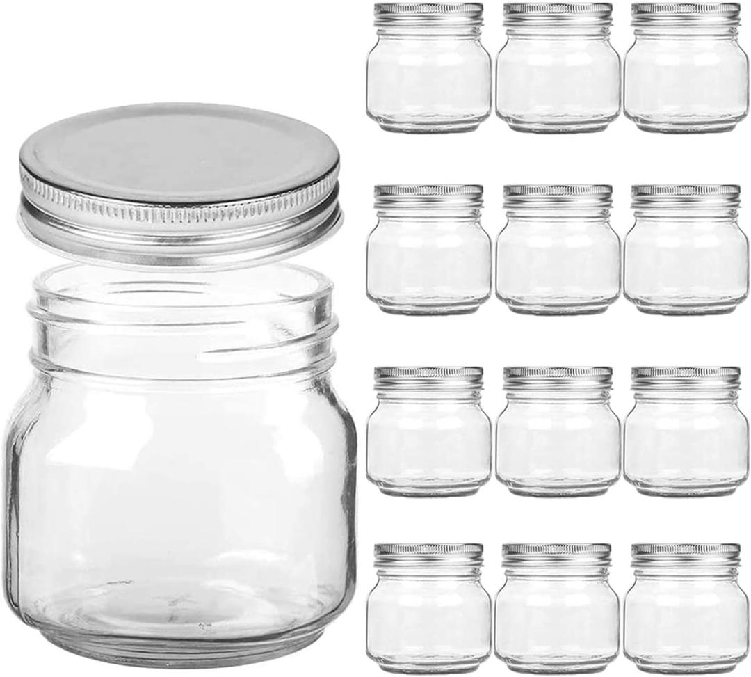 Yomarket Mason Jars Regular Mouth 8 Oz Clear Glass Jars with Silver Metal Lids for Sealing, Overnight Oats Containers with Lids for Food Storage, Jelly, Candle, Dry Food, Jam,Diy Jars, 10 Pack