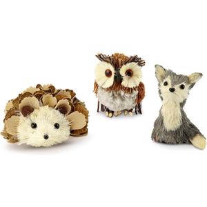 AuldHome Design Woodland Friends Figurines (Set of 3, Fox/Owl/Hedgehog); Forest Animals Decor for Fall, Christmas, Winter and Themed Decor or Parties