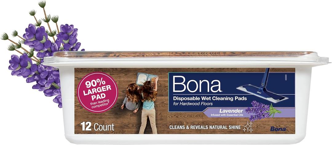 Bona Disposable Wet Cleaning Pads for Hardwood Floors, Lavender Scent (12 Count (Pack of 1))