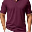 TACVASEN Men's Polo Shirts Short Sleeve Cotton Pique Classic Casual Shirts Moisture Wicking Golf Shirt with 3 Buttons (Wine) L