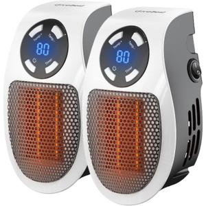 GiveBest 450 Watt Space Heater with LED Display, Wall Outlet Electric Heater with Thermostat and Timer for Home Office Bathroom Indoor Use, Small Plug in Heater, 2PC