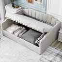 Merax Full Size Upholstered Daybed, Sofa Bed Frame with Underneath Storage, Space-Saving Corner Day Bed for Living Room Bedroom & Guest Room, No Box Spring Needed, Beige