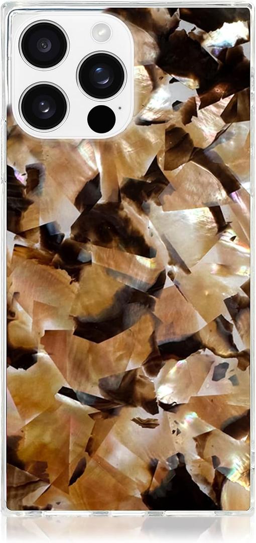 Flaunt Official Square Protective Case - Compatible with iPhone 16 Pro Max - Compatible with MagSafe & Wireless Charging - Drop-Tested & Shockproof - (Brown Abalone)