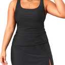 Daci Plus Size Tankini with Skirt - Women Two Piece Swimsuits Tummy Control Bathing Suits Scoop Neck Swimwear (Black, 18 Plus)