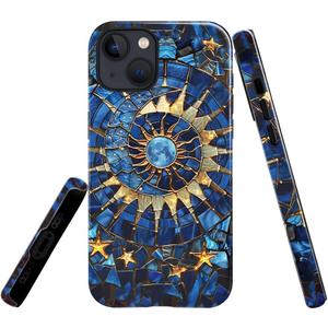 Generic Case Compatible with iPhone 13 - Glossy Hybrid Durable Shockproof Cover,Cases for Woman Girl - Moon Stars Stained Glass Celestial