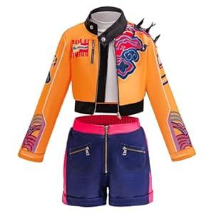 Lgandpg Rumi Costume Kids Girls Pop Singer Halloween Outfit Include Jacket, Tshirt, Shorts (140)