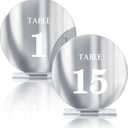 Acrylic Wedding Table Numbers 1-15 with Stands,4.8"Round Mirror Silver Table Number Signs and Holders for Wedding Reception, Party, Event, Centerpiece Decoration