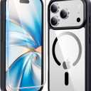 FNTCASE for iPhone 17 Pro Case: Clear Magnetic Phone Cases with Screen Protector Compatible with Magsafe Slim Anti Yellowing Rugged Shockproof Protective Transparent Cell Phone Cover (B-Black)