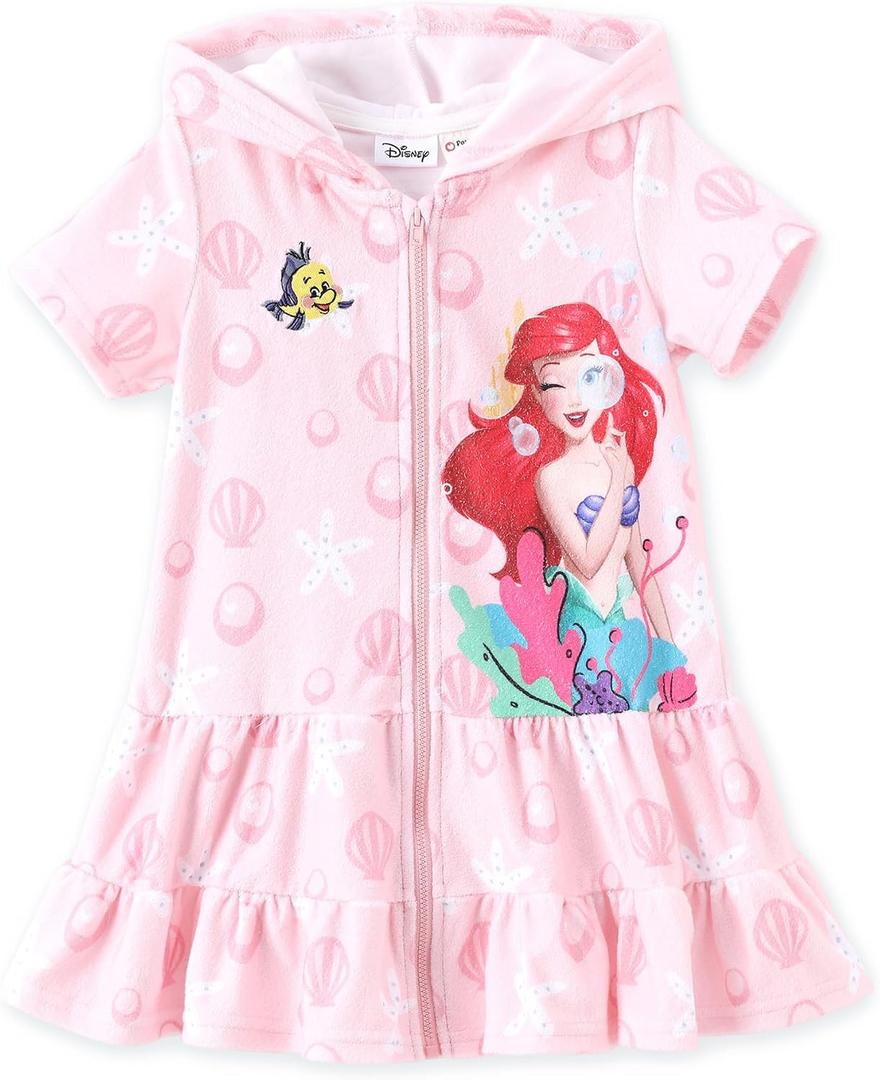 Disney Princess Frozen Stitch Marvel Minnie Girl Swim Cover Up Terry Cloth Swimsuit Coverup Zip-up Bathing Suit Wrap Hooded, 4-5Y