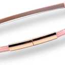 Women's Belt Patent Leather Belts Adjustable 22"-36" Skinny Slim Belt Leather Gold Color Buckle Waistband For Dress (Pink)