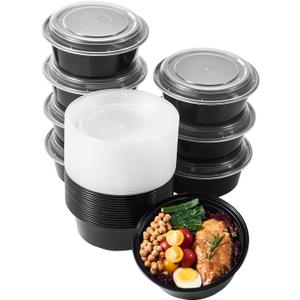 32 oz 50 ct Round Meal Prep Containers with Lids Plastic Food Storage Lunch Plan To Go Box Disposable Take Out Bowls BPA Free Durable Stackable Microwave Freezer Safe (Formerly FULING)