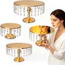 3 PCS Gold Cake Stand Set with Crystal Pendants, Dessert Table Display Set | Dazzling Metal Cake Holder Stand for Wedding, Party, Birthday, Baby Shower, Event Bridal Celebration
