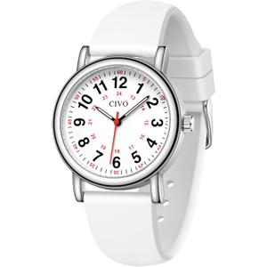 CIVO Nurse Watches for Women Men: Waterproof Wristwatch with Easy-Read Dial - Analog Watch with 12/24 Hour & Second Hand Gifts for Nurses Doctors Students (White L2)