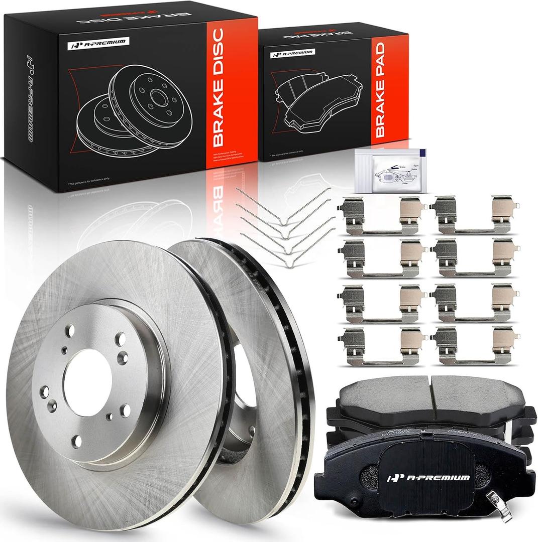 A-Premium 11.10 inch (282mm) Front Vented Brake Rotors and Ceramic Pads Kit | Compatible with Honda & Acura Models - Accord 03-12/14-17, Civic 13-18, CR-V 02-04, Element 03-11, ILX 14-15, CR-Z 16, 6-Pack