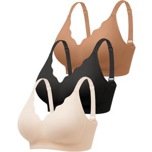 Wireless Jelly Bras for Women No Underwire with Support, Seamless Bralettes Everyday Comfort T-shirt Padded Bra, Medium, Black+skin+coffee