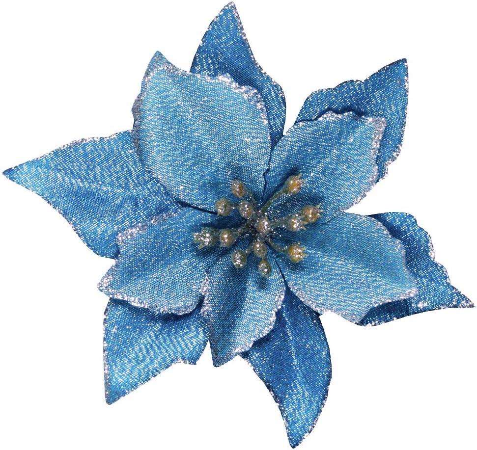 24 Set Christmas Blue Glitter Poinsettia Flowers Picks Christmas Tree Ornaments for Winter Blue Teal Christmas Tree Wreaths Garland Holiday Seasonal Wedding Decorations White Gift Box Included