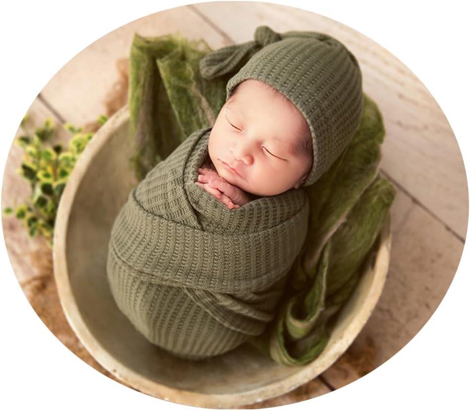 Newborn Photography Wrap Boy Girl Baby Photo Wraps Outfits Stretch Crochet Blanket Props (Green)