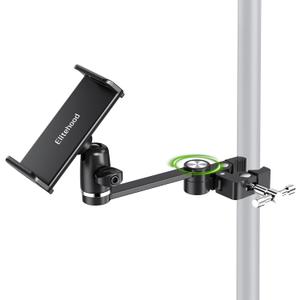 elitehood 8.5in Long Arm iPad Holder for Mic Stand, 360 Adjustable Aluminum Mic Stand Tablet Holder for Microphone & Stage Music, iPad Mount Compatible with 4-13in Tablets, iPhone and Phones
