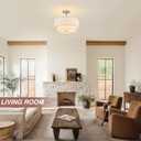 16" Semi Flush Mount Ceiling Light, Brushed Nickel 3 Light Double Drum Fabric Lampshade Lighting Fixtures for Living, Dining Room, Bedroom, Kitchen, Hallway (Canopy for Sloped/Flat Ceiling)
