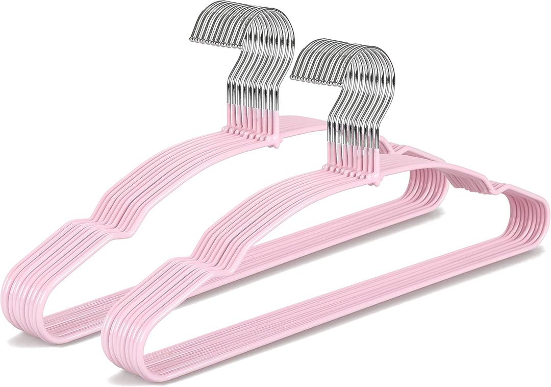TOPIA HANGER Non Slip Hanger 20 Pack, Metal Clothes Hangers Space Saving, Heavy Duty Rubber Coated Wire Hanger for Coat, Shirt, Dress, Pants-Pink, CT12P (Adult)